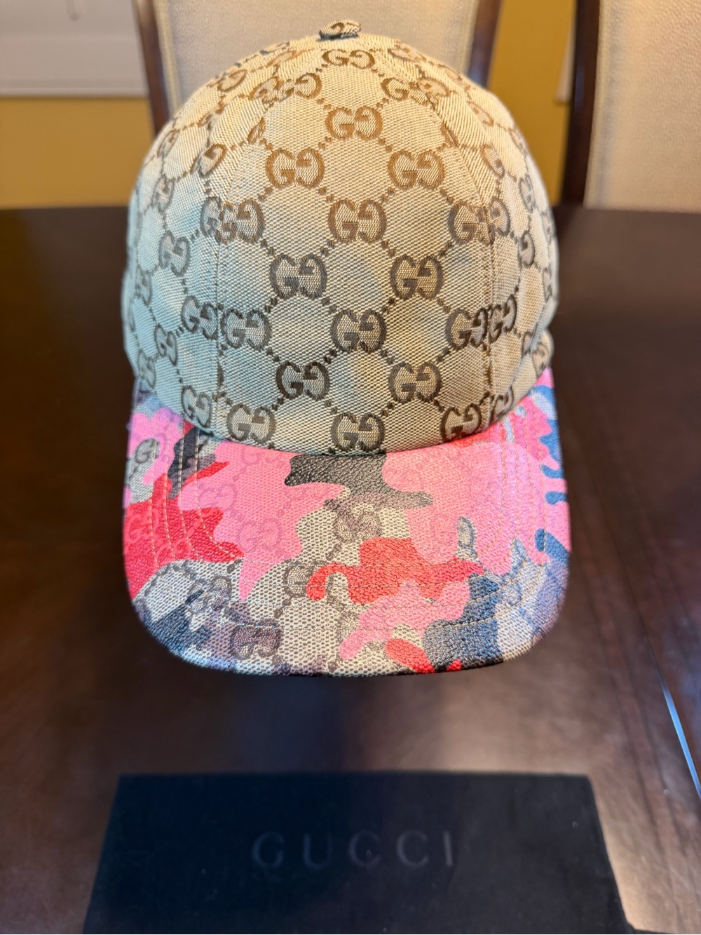New Authentic Gucci GG Supreme Logo Baseball Hat Tan Pink Size L